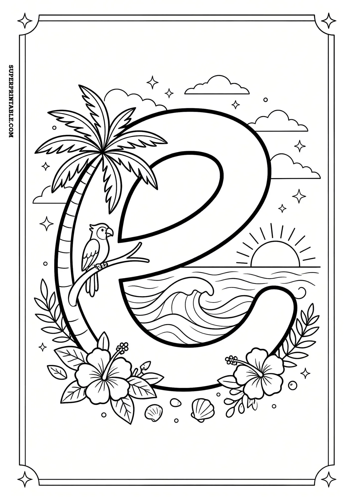 Tropical Paradise Lowercase ABC Coloring Pages 5