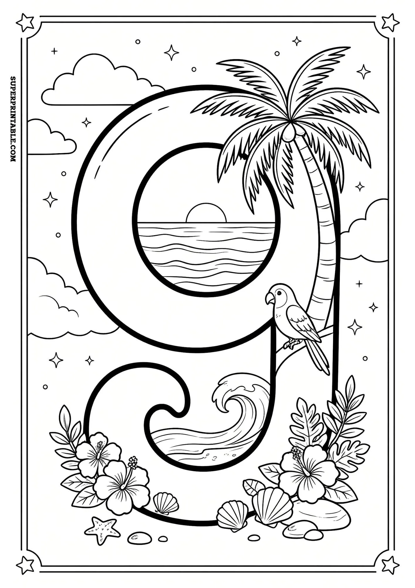 Tropical Paradise Lowercase ABC Coloring Pages 7