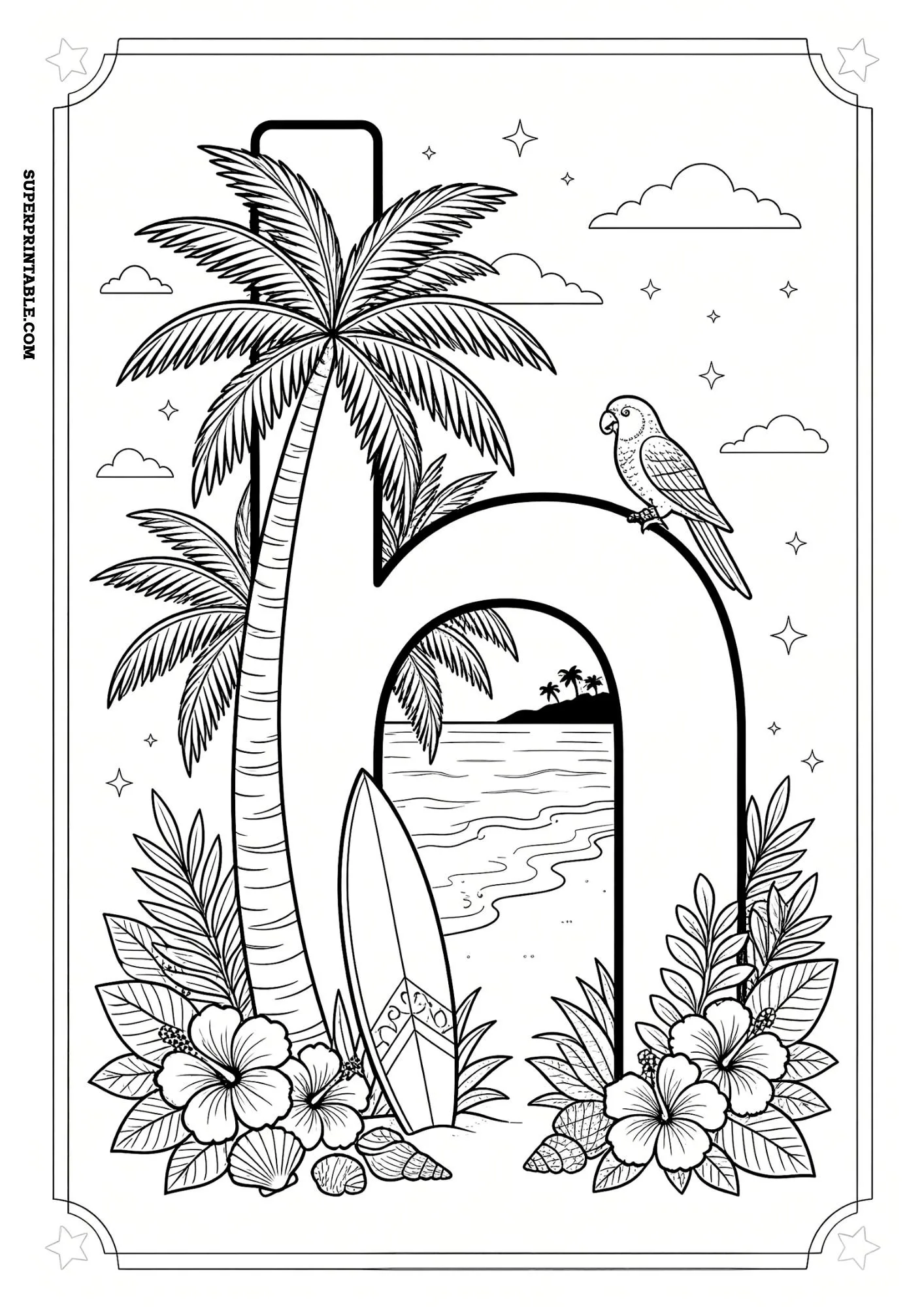 Tropical Paradise Lowercase ABC Coloring Pages 8