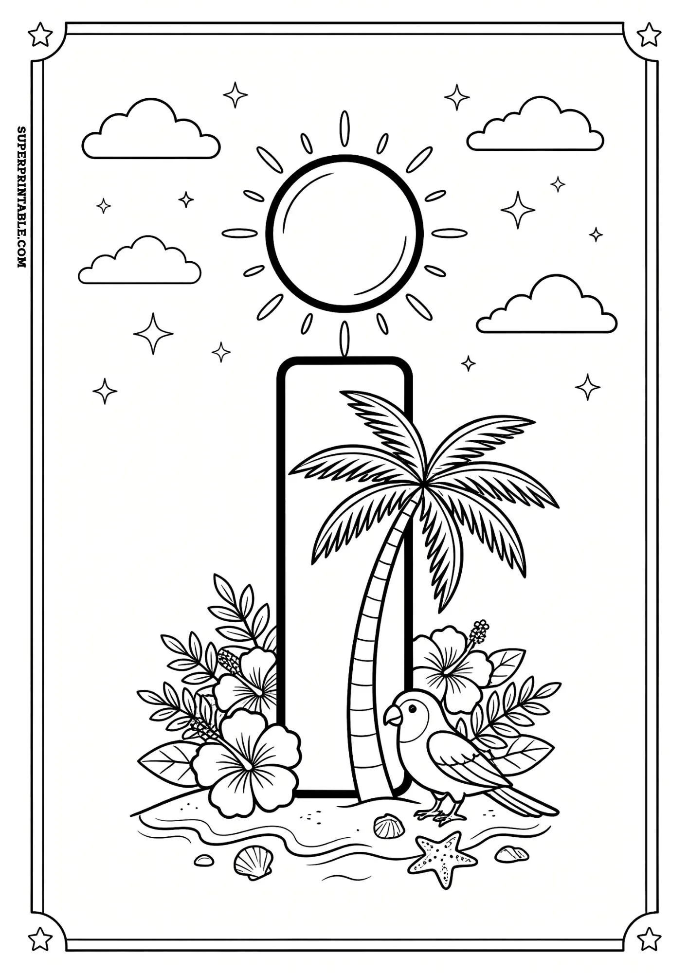 Tropical Paradise Lowercase ABC Coloring Pages 9