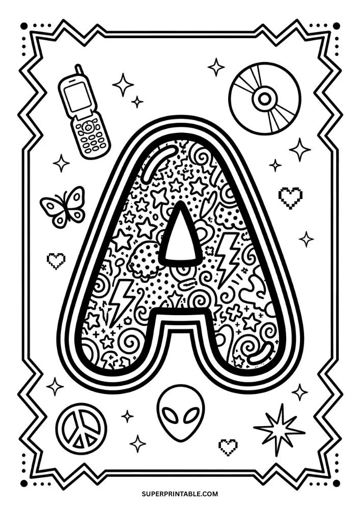 Y2K Alphabet Coloring Pages 1