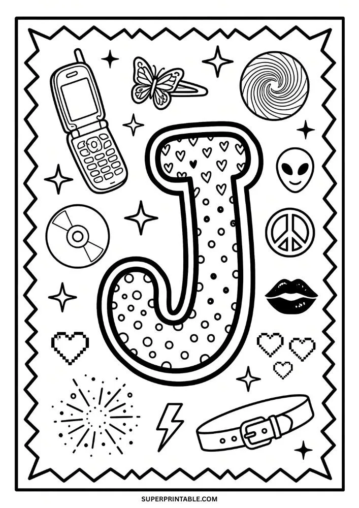 Y2K Alphabet Coloring Pages 10