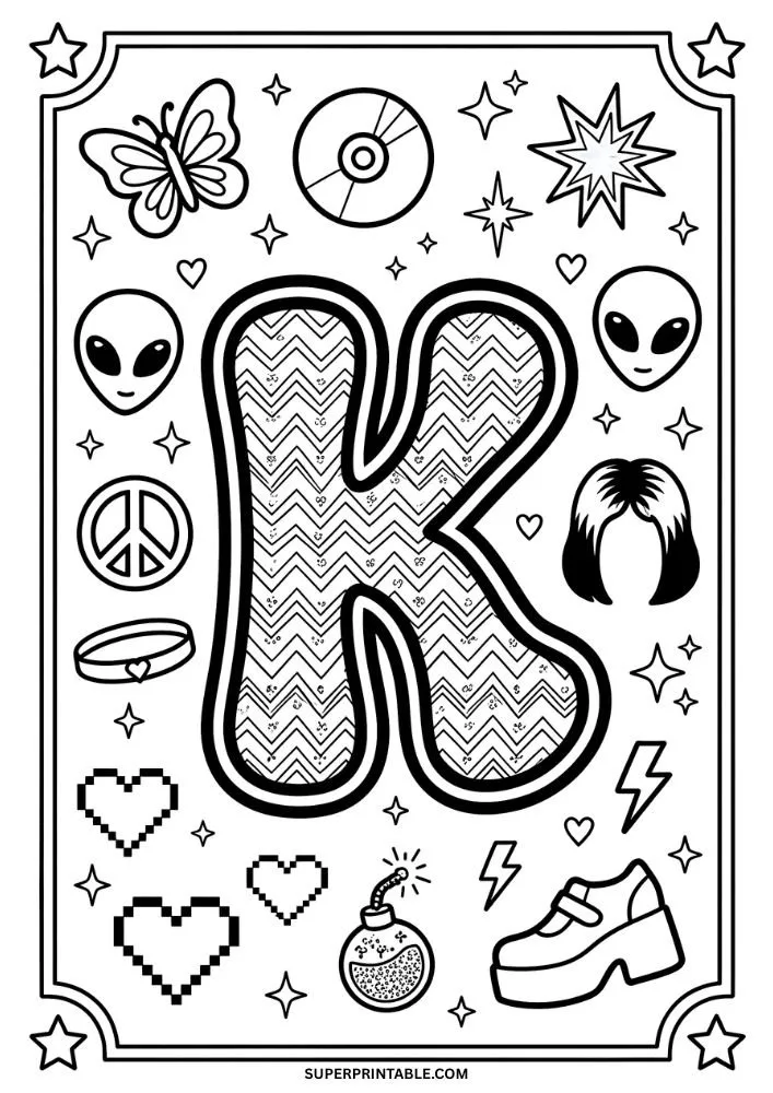 Y2K Alphabet Coloring Pages 11