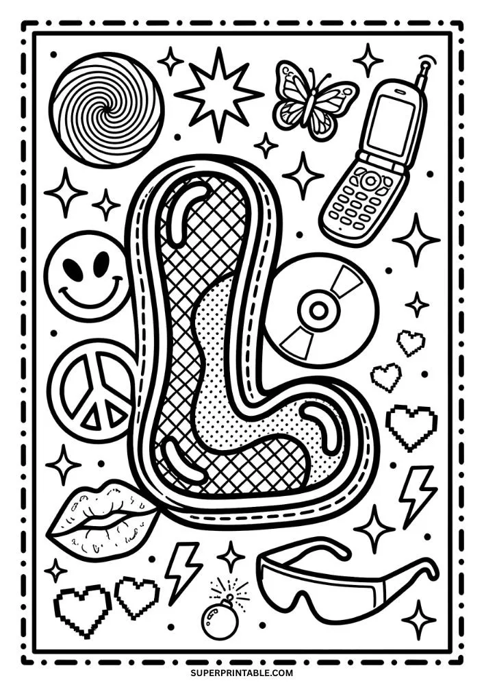 Y2K Alphabet Coloring Pages 12