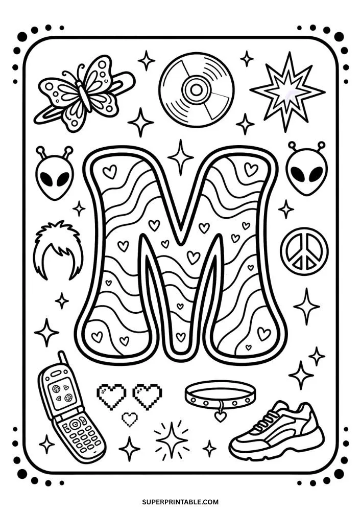 Y2K Alphabet Coloring Pages 13