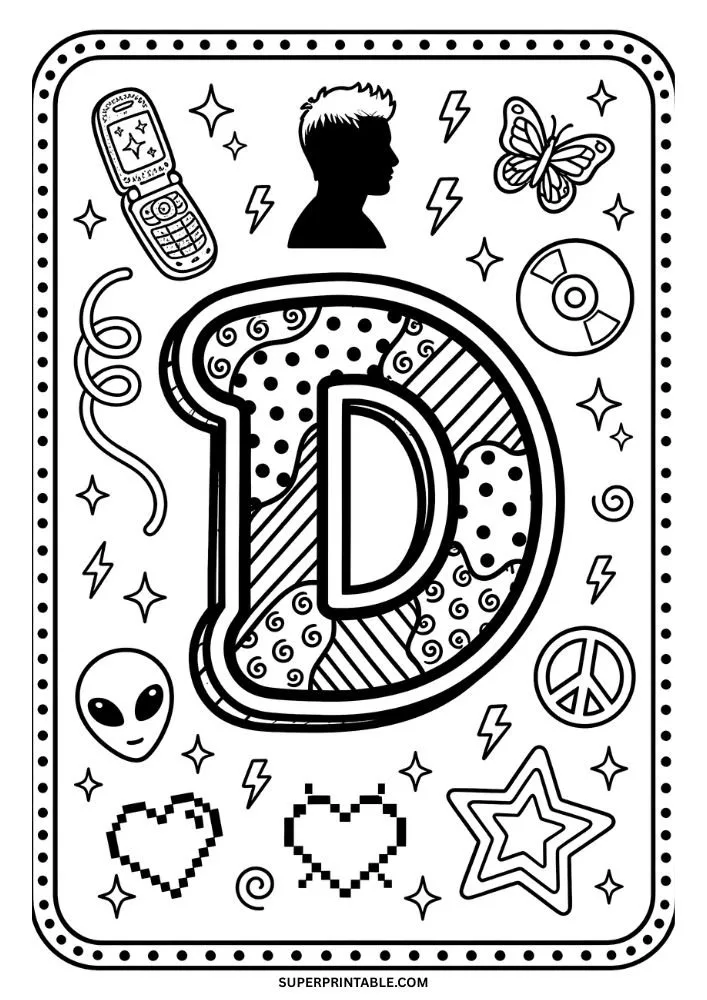 Y2K Alphabet Coloring Pages 4