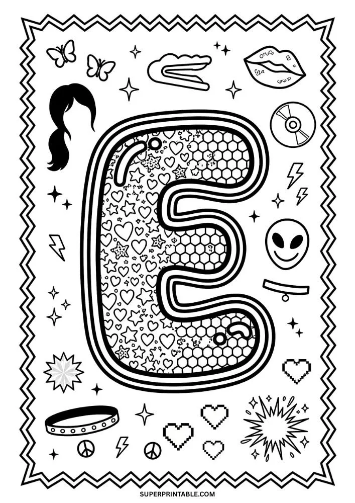 Y2K Alphabet Coloring Pages 5