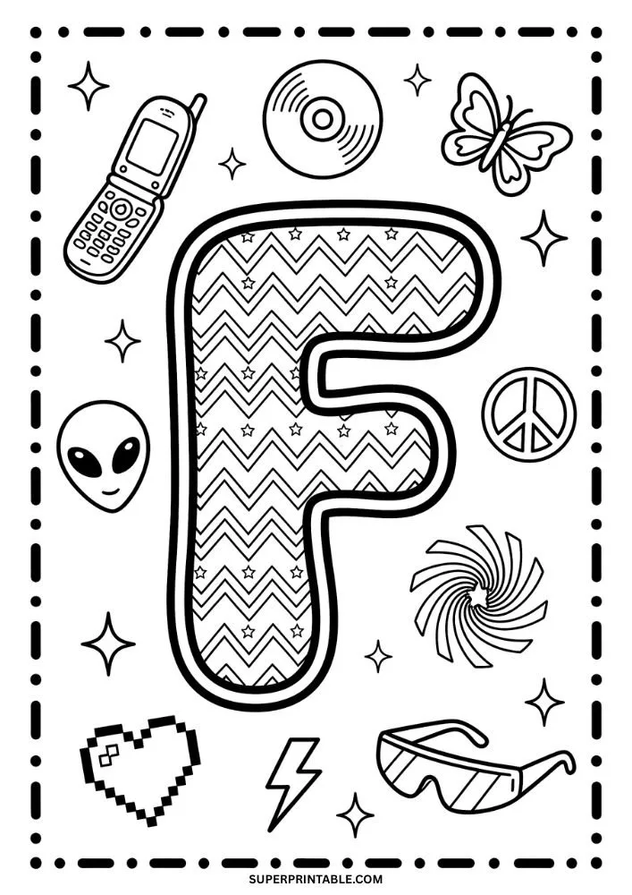 Y2K Alphabet Coloring Pages 6