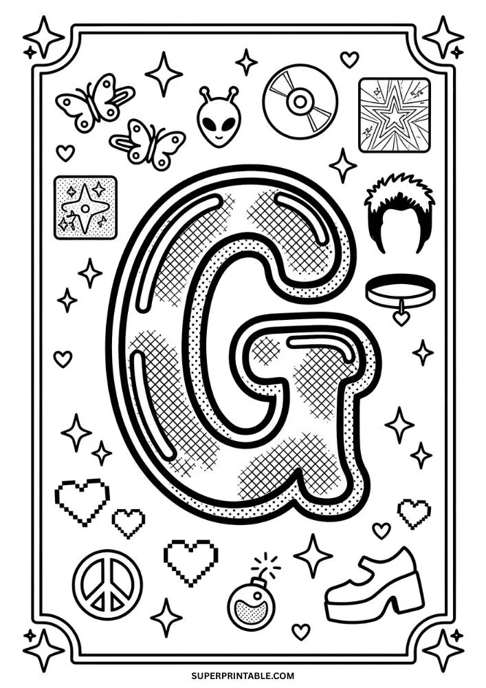 Y2K Alphabet Coloring Pages 7