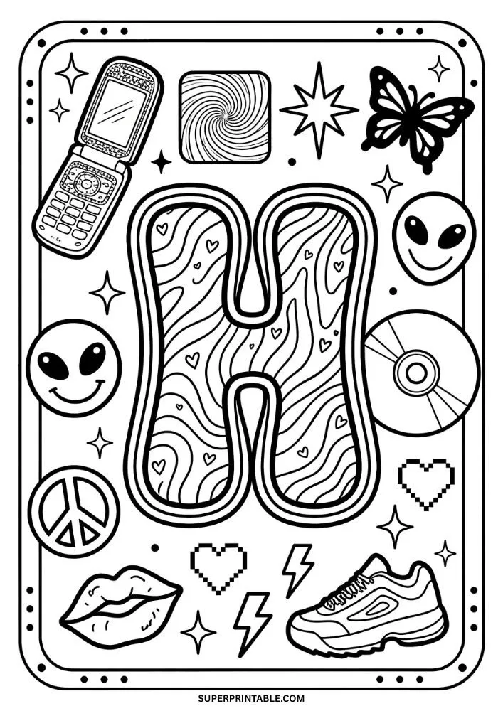 Y2K Alphabet Coloring Pages 8