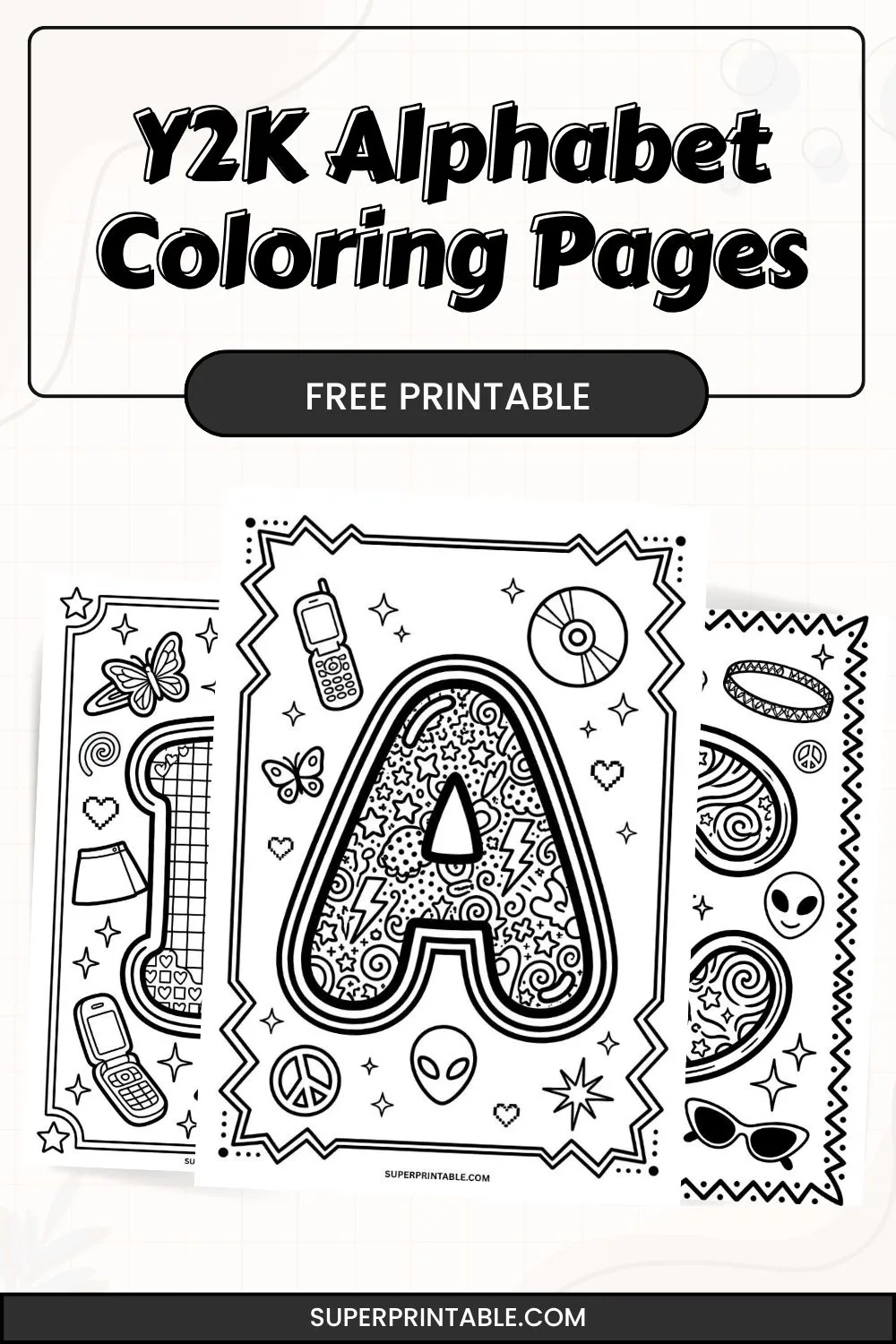 Y2K Alphabet Coloring Pages Pinterest Image