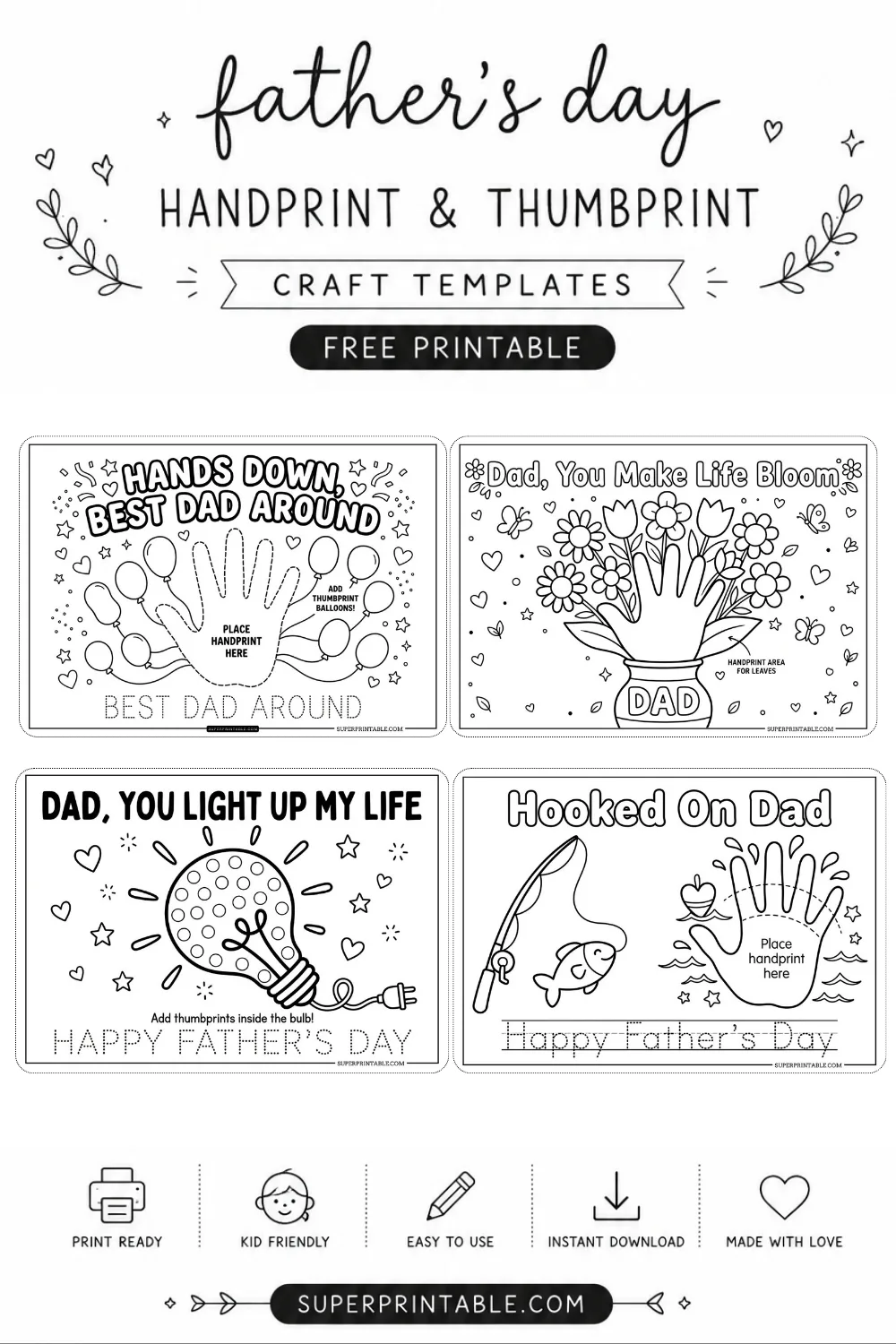 10+ Father's Day Handprint and Thumbprint Craft Template Pinterest Image
