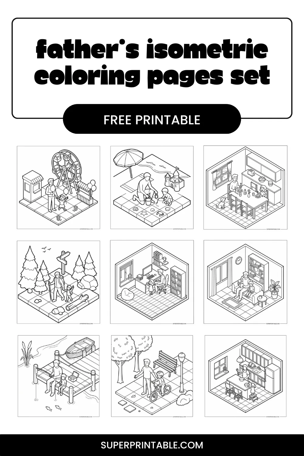 10+ Father's Isometric Coloring Pages Pinterest Image