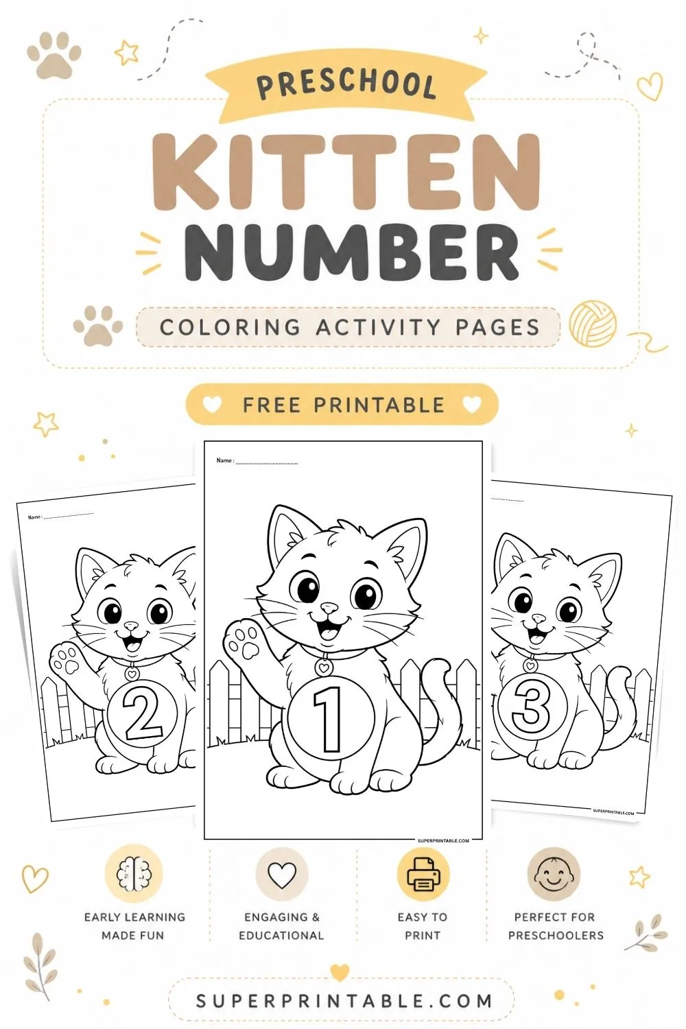 10+ Preschool Kitten Number Coloring Activity Pages Pinterest Image
