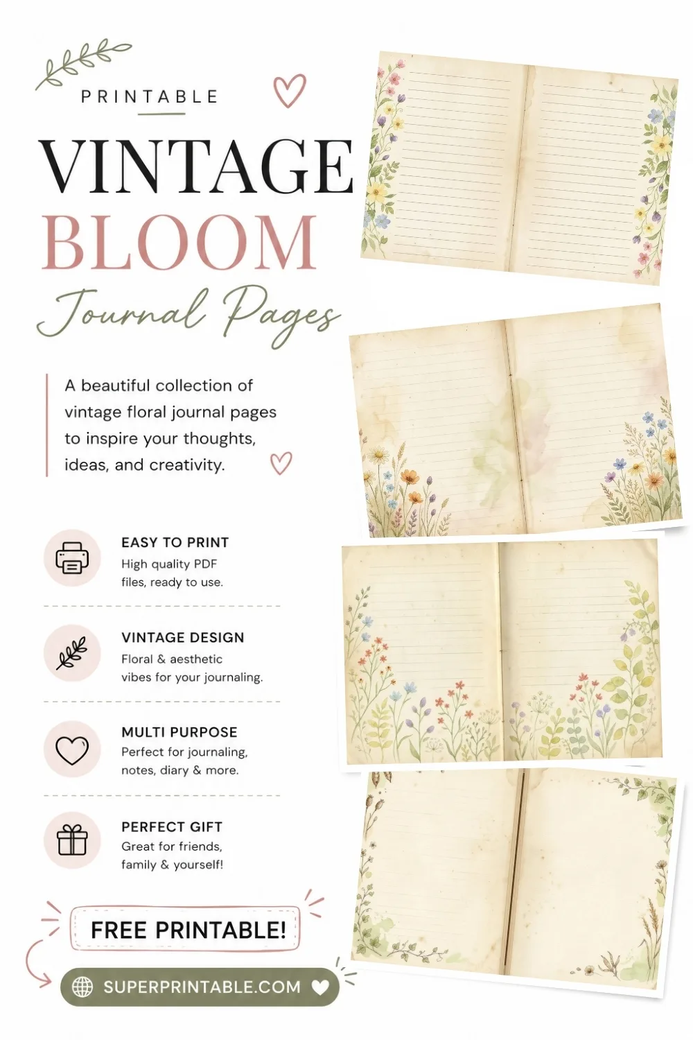 10+ Vintage Bloom Journal Pages Pinterest Image