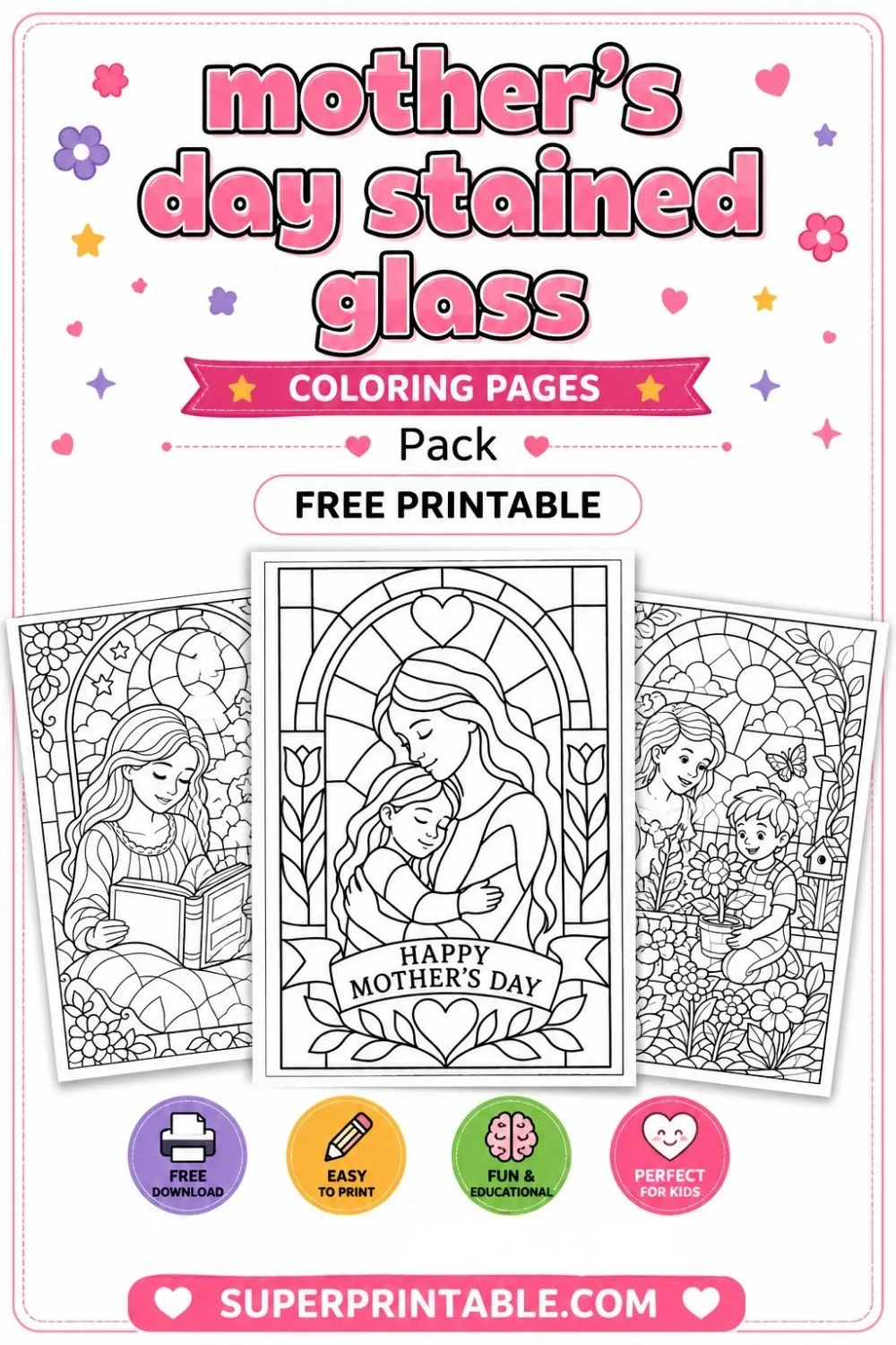 12+ Mother’s Day Stained Glass Coloring Pages Pinterest Image
