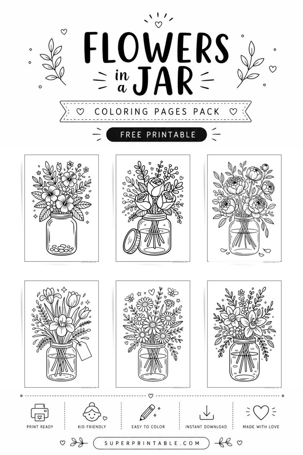 15+ Flowers In A Jar Coloring Pages Pinterest Image