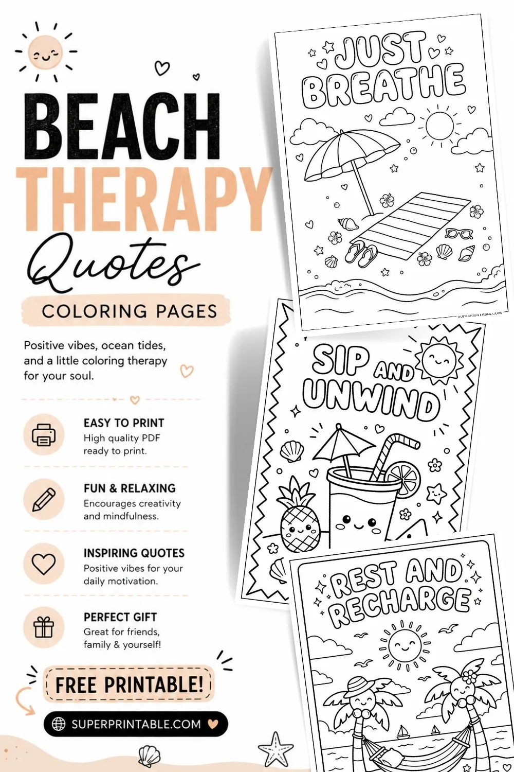20 Beach Therapy Quotes Coloring Pages Pinterest Image