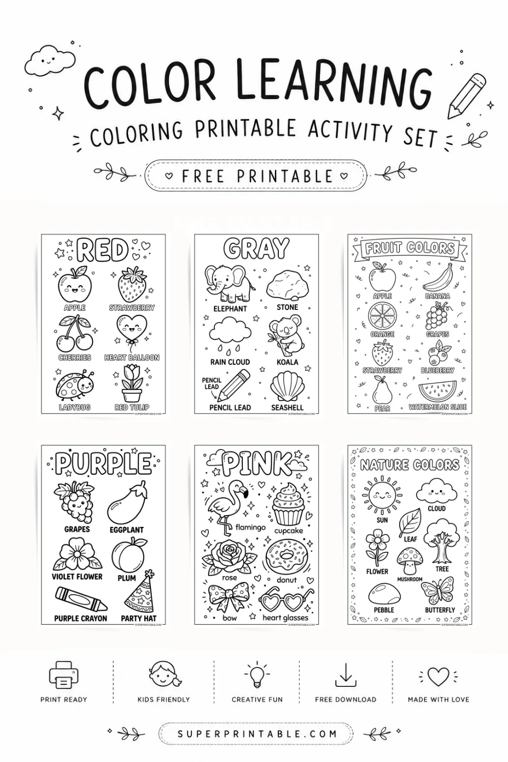 20 Color Learning Coloring Printable Activity Set Pinterest Image