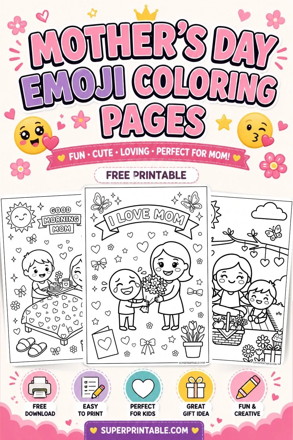 20 Mother's Day Emoji Coloring Pages Pinterest Image