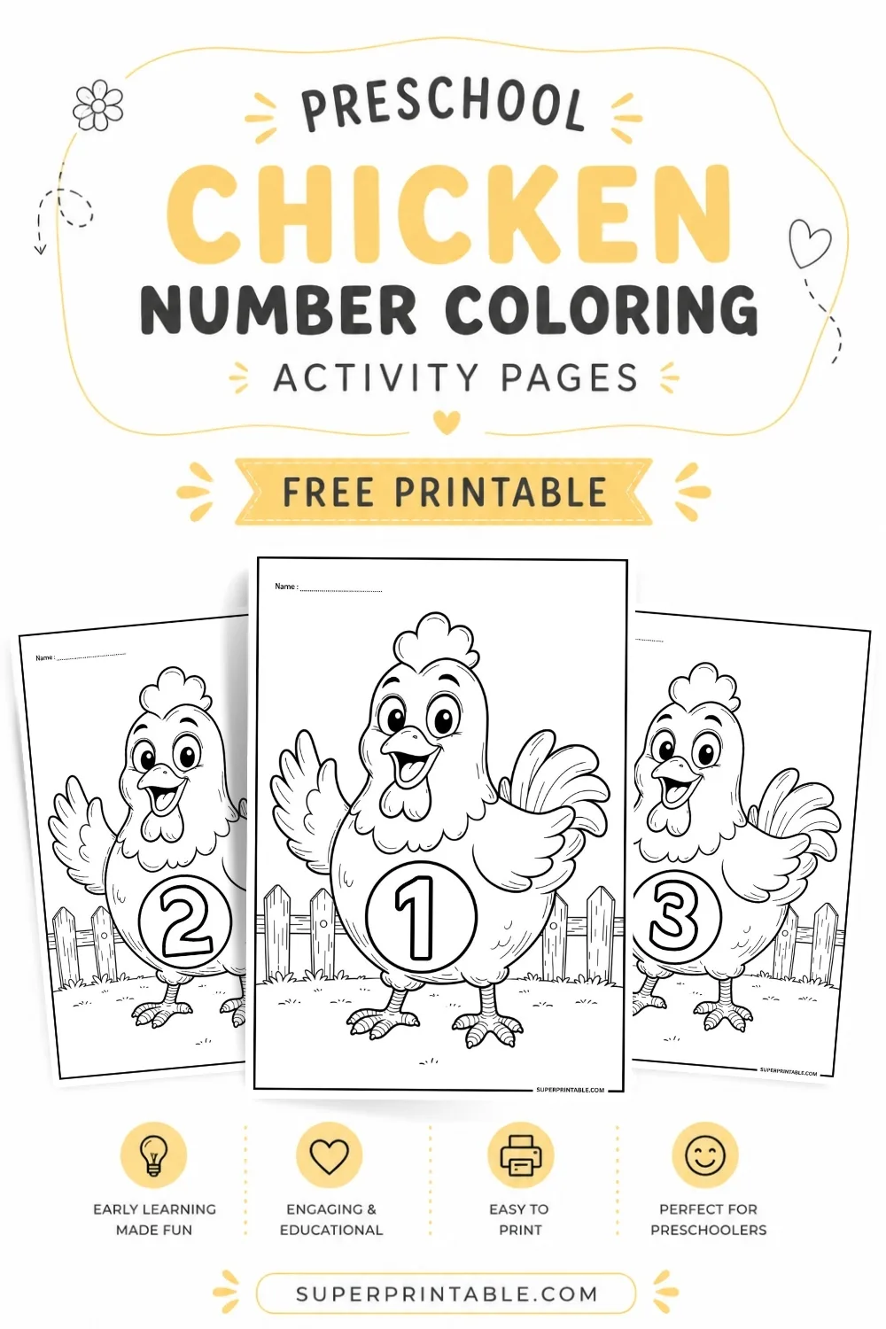 20+ Preschool Chicken Number Coloring Activity Pages Pinterest Image