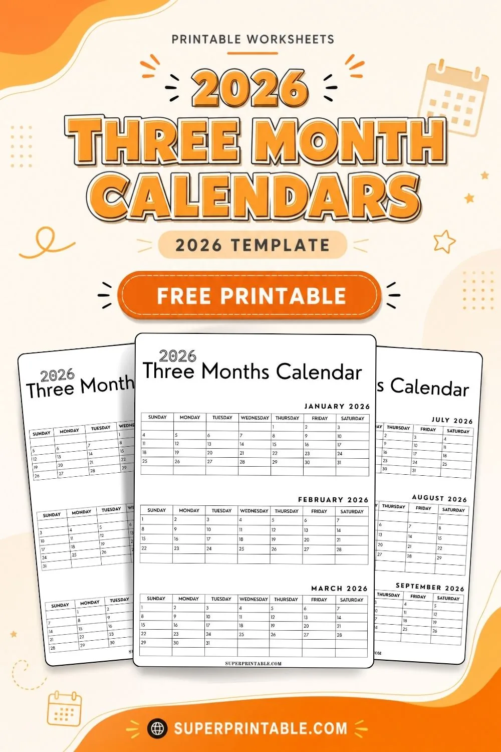 2026 Three Month Calendars Pinterest Image