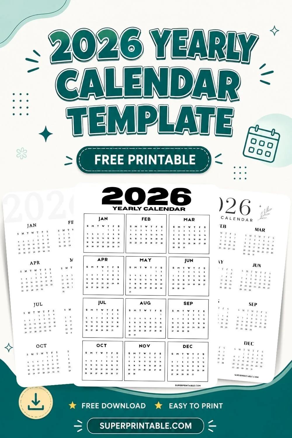 2026 Yearly Calendar Pinterest Image