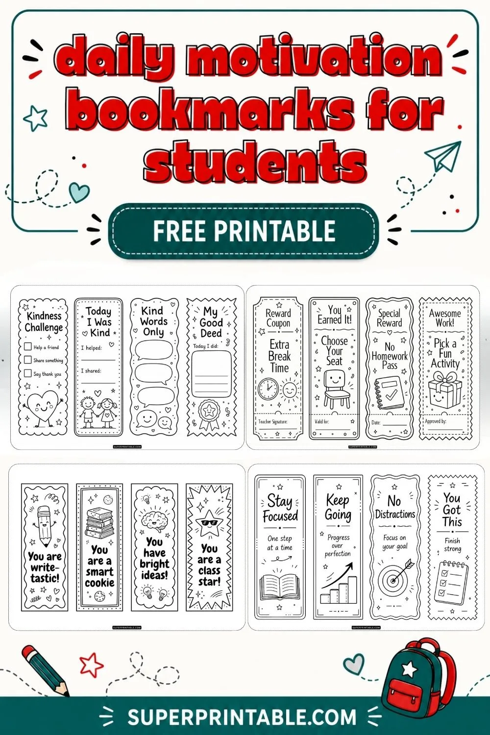 25+ Daily Motivation Bookmarks for Students Pinterest Image