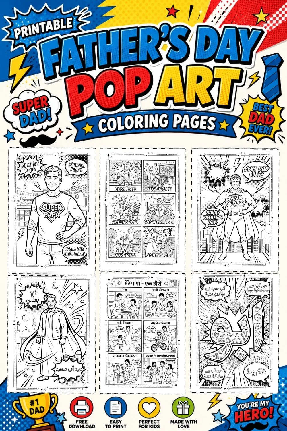25+ Father's Day Pop Art Coloring Pages Pinterest Image