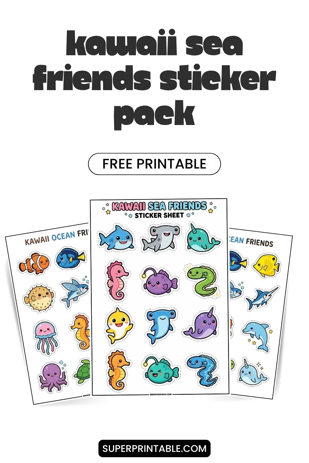 90+ Kawaii Sea Friends Sticker Pack Pinterest Image