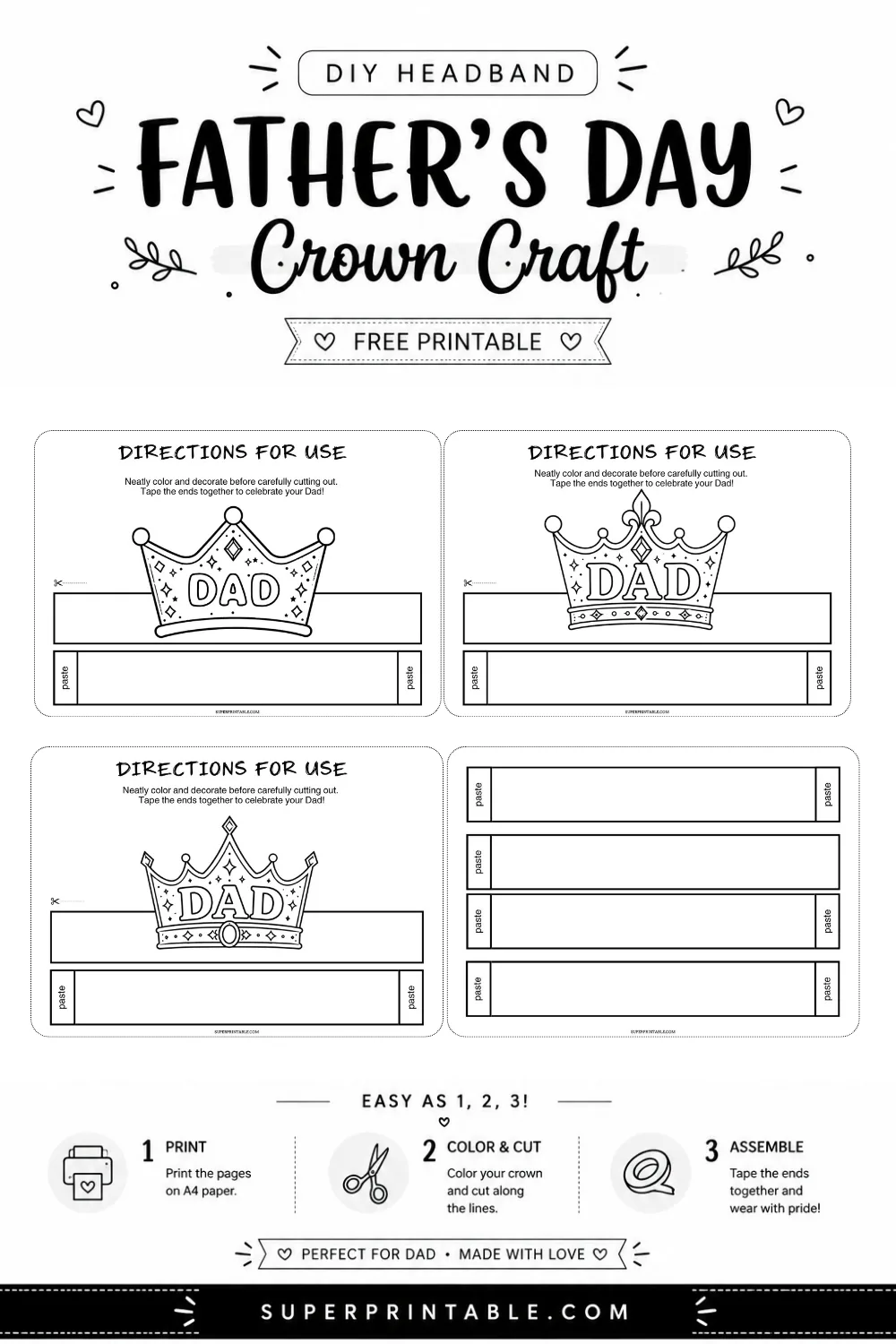 DIY Headband Father's Day Crown Craft Template Pinterest Image
