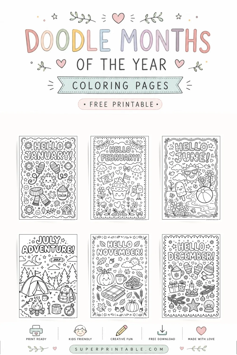 Doodle Months of The Year Coloring Pages Pinterest Image