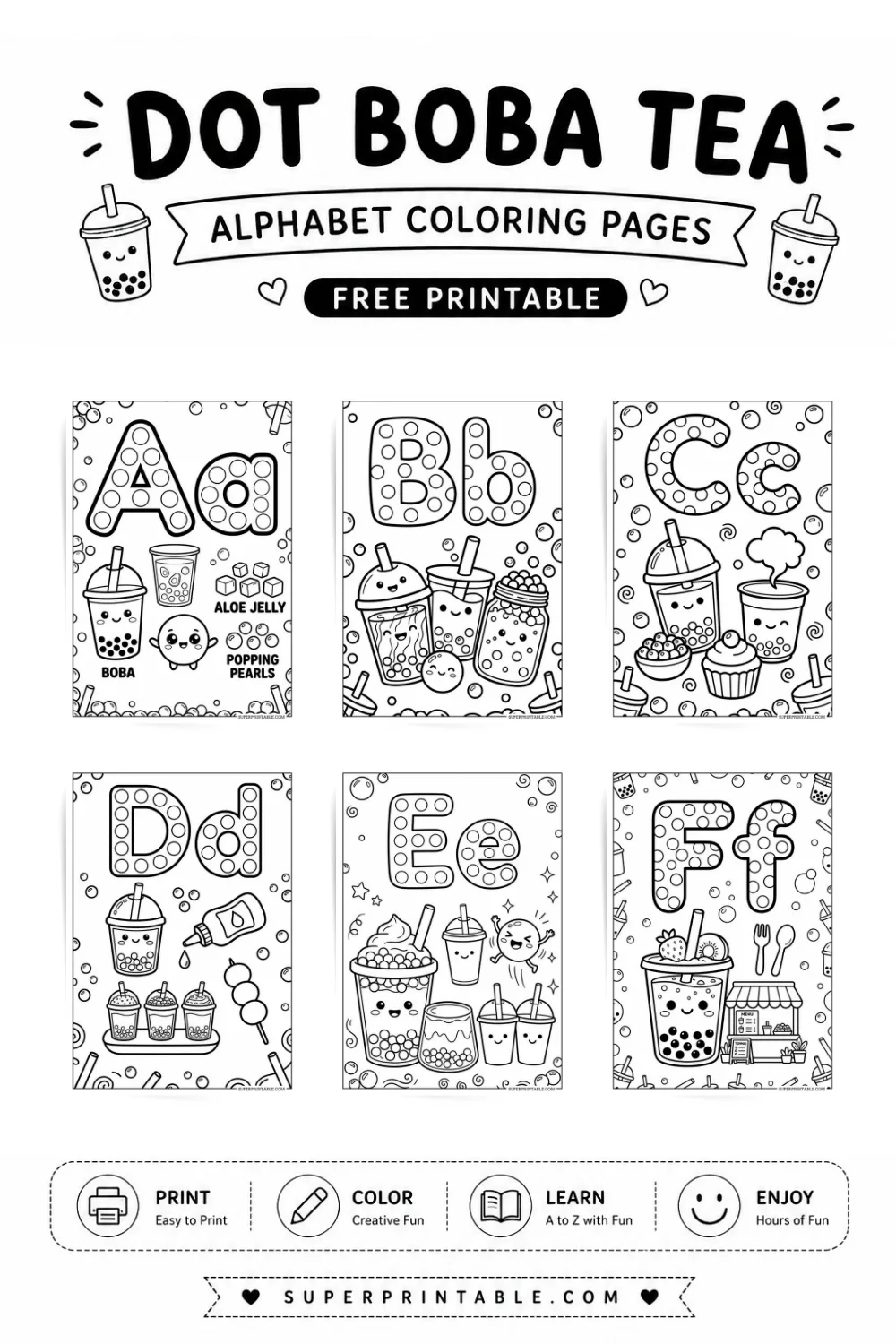 Dot Boba Tea Alphabet Coloring Pages Pinterest Image