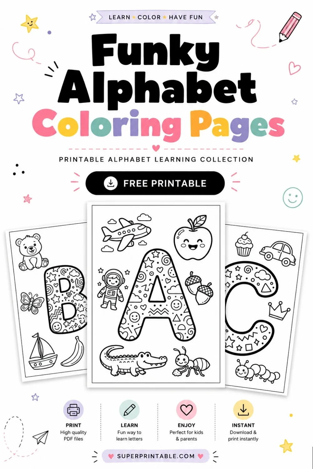 Funky Alphabet Coloring Pages Pinterest Image