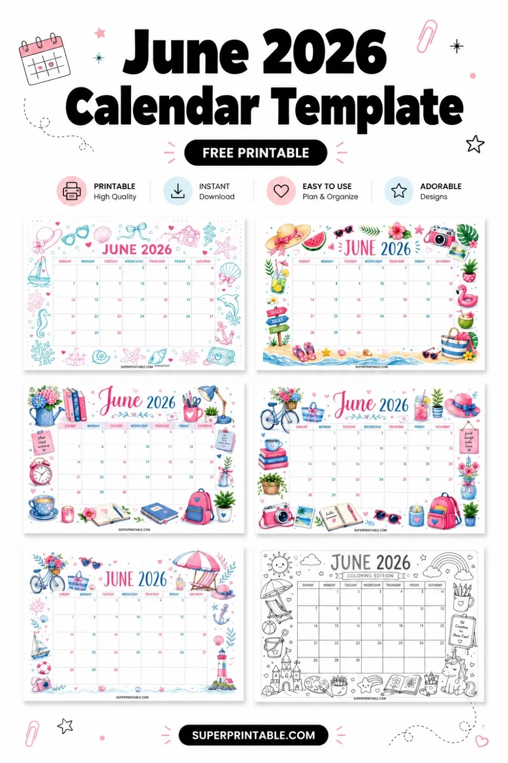 June 2026 Calendar Template Pinterest Image