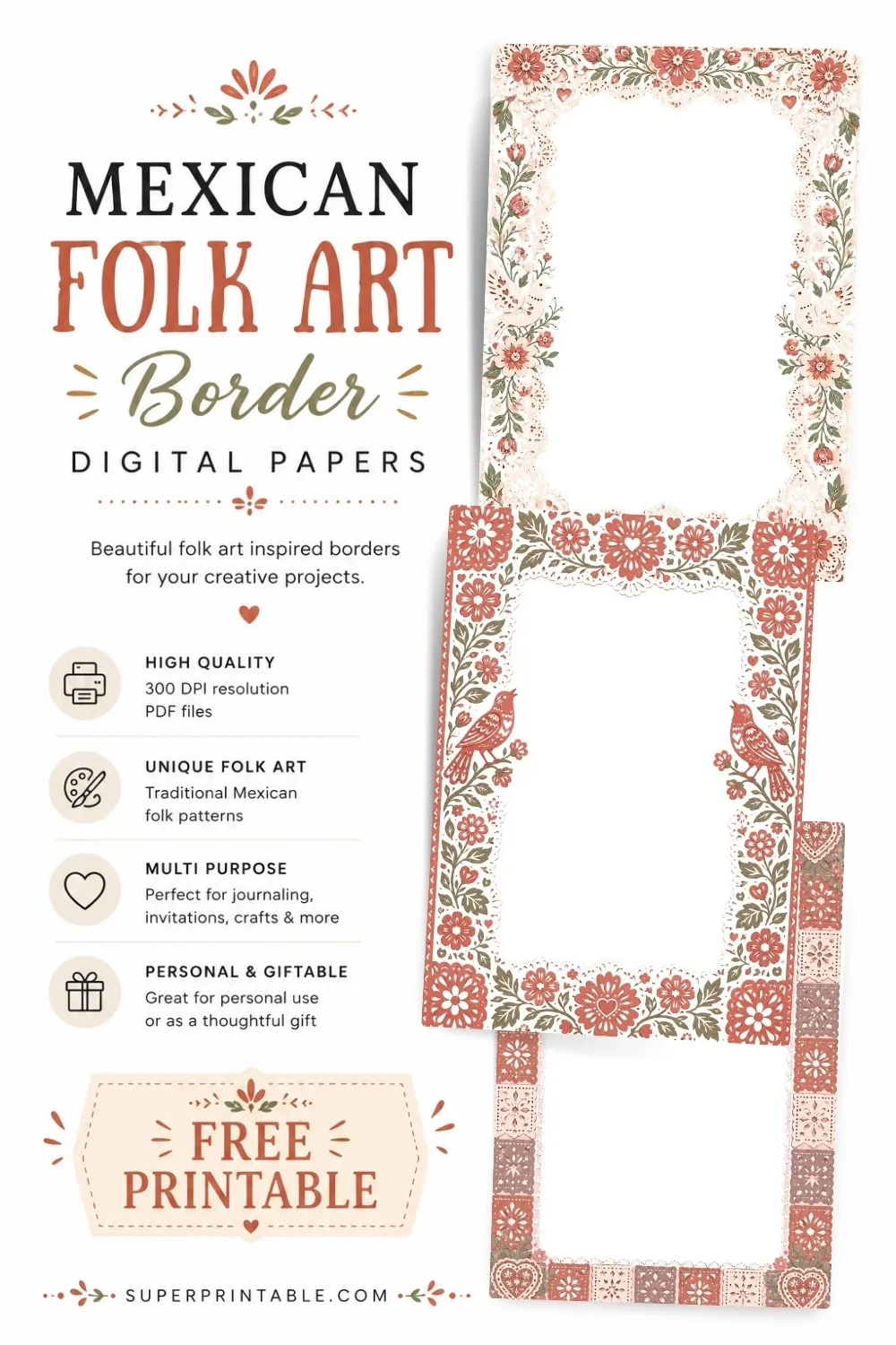 Mexican Folk Art Border Digital Papers Pinterest Image