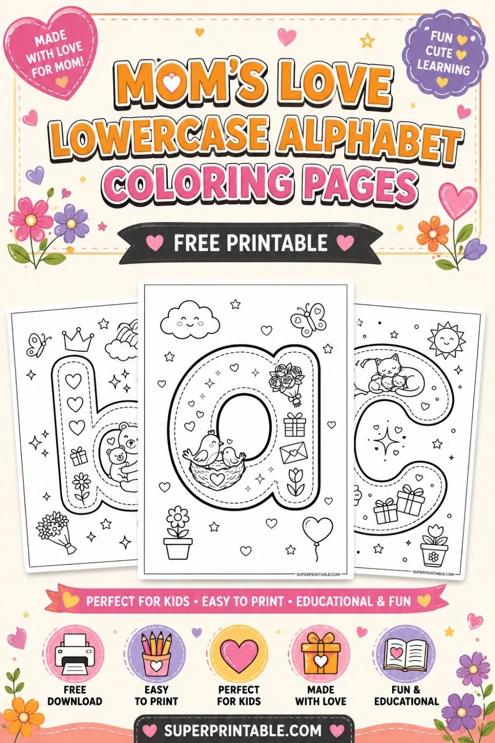 Mom's Love Lowercase Alphabet  Coloring Pages Pinterest Image