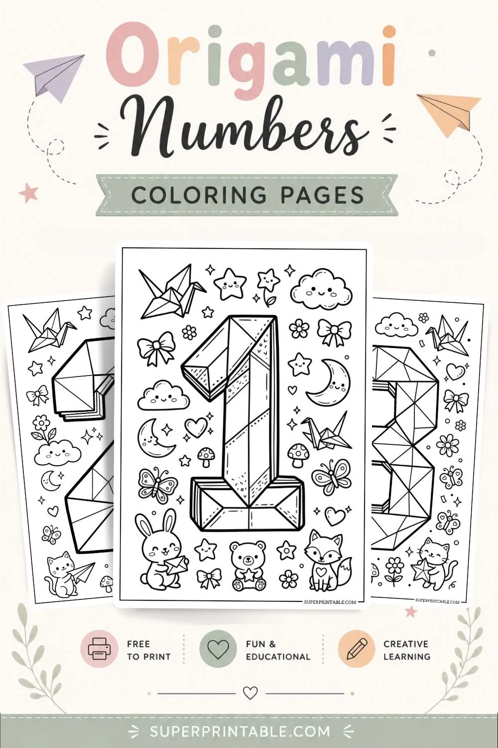 Origami Numbers Coloring Pages Pinterest Image
