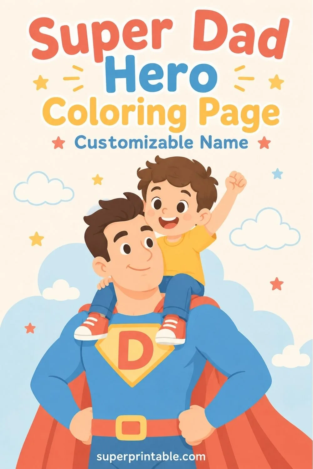 Super Dad Hero Coloring Page with Customizable Name Pinterest Pin