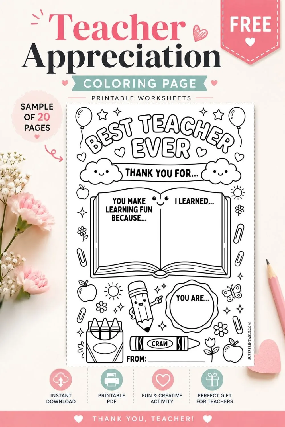 Teacher Appreciation Coloring Page Pinterest Image