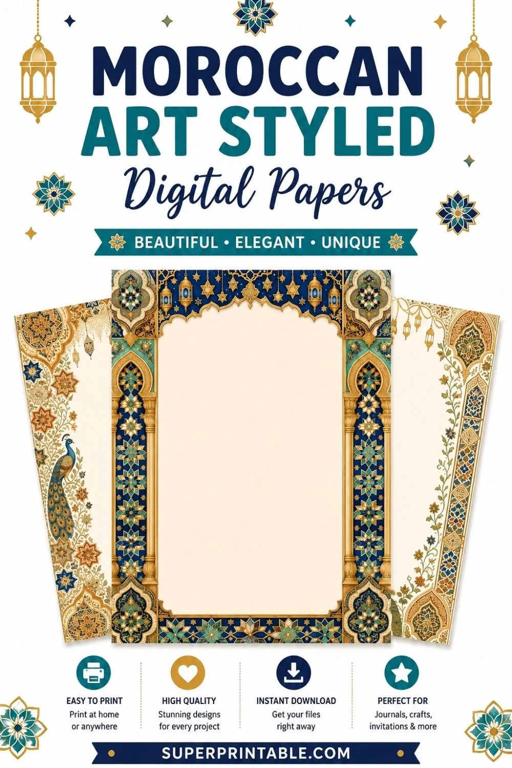 10+ Moroccan Art Styled Digital Papers Pinterest Image