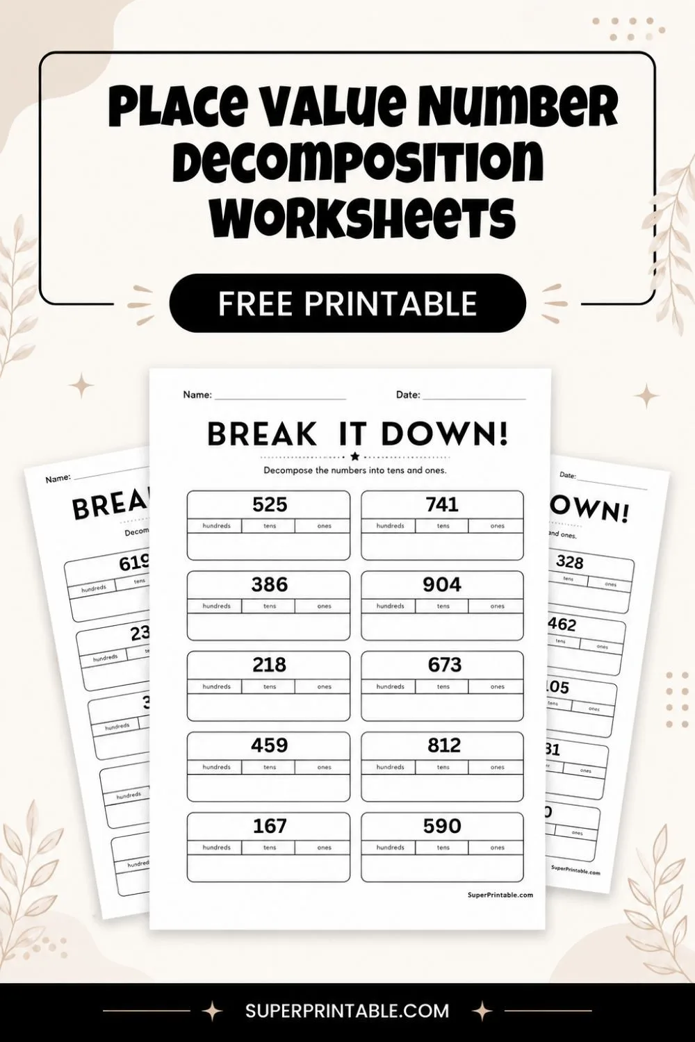 10 Place Value Number Decomposition Worksheets Pinterest Image