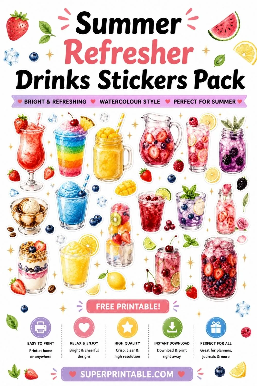 10+ Summer Refresher Drinks Stickers Pack Pinterest Image