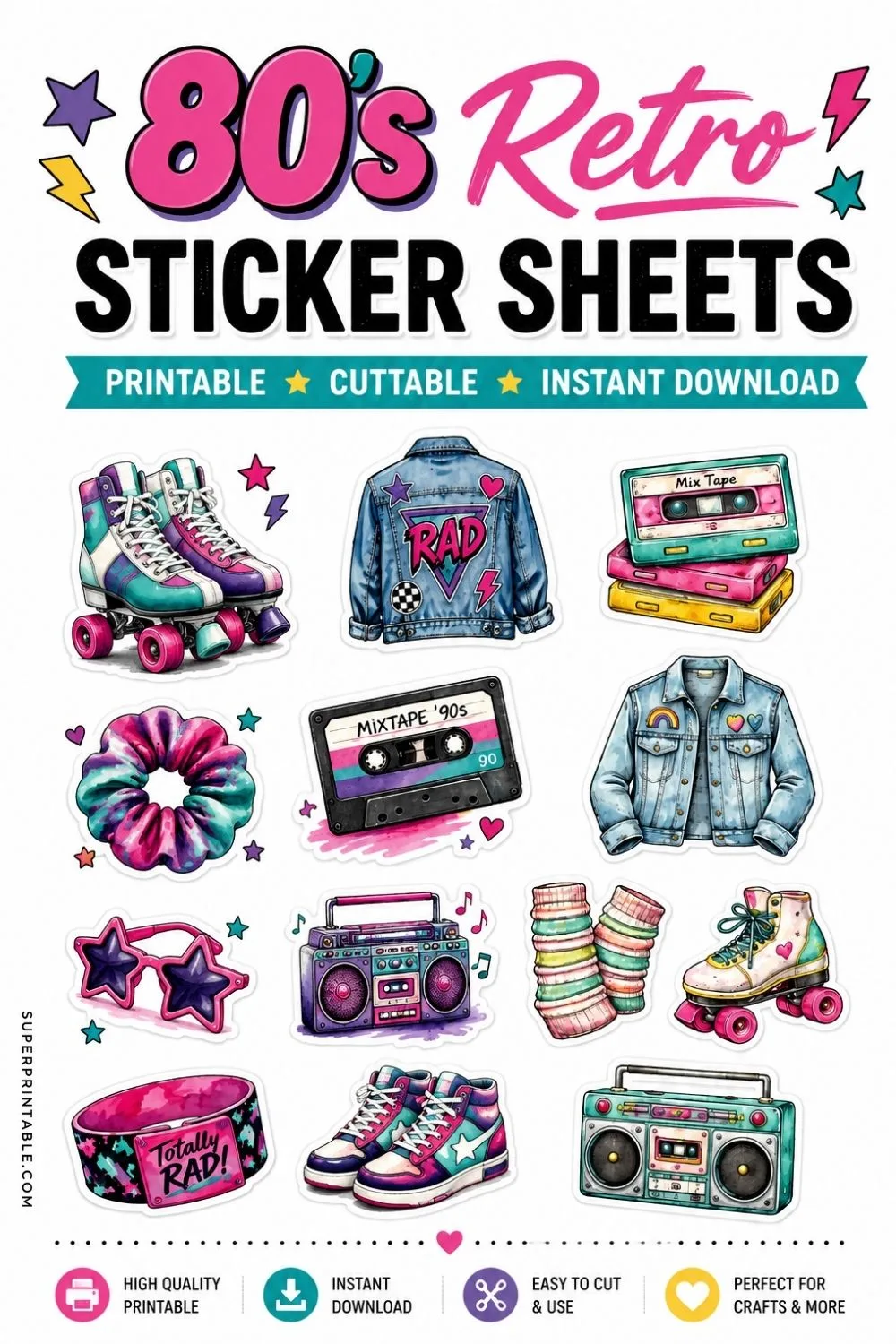 12+ 80's Retro Sticker Sheets Pinterest Image