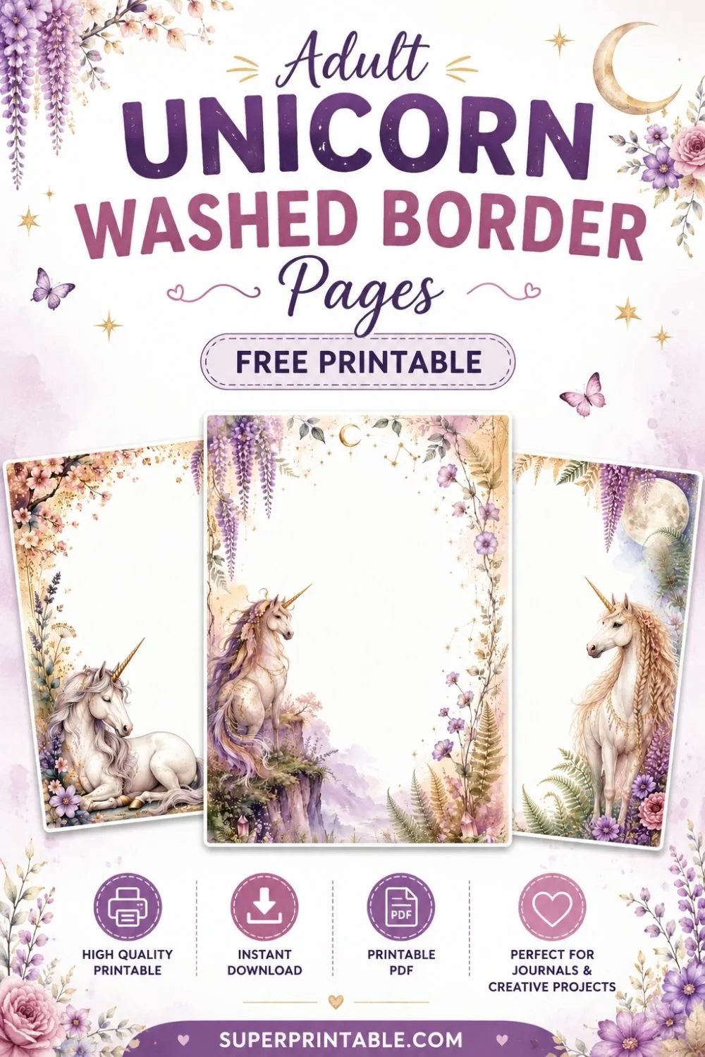 12+ Adult Unicorn Washed Border Pages Pinterest Image