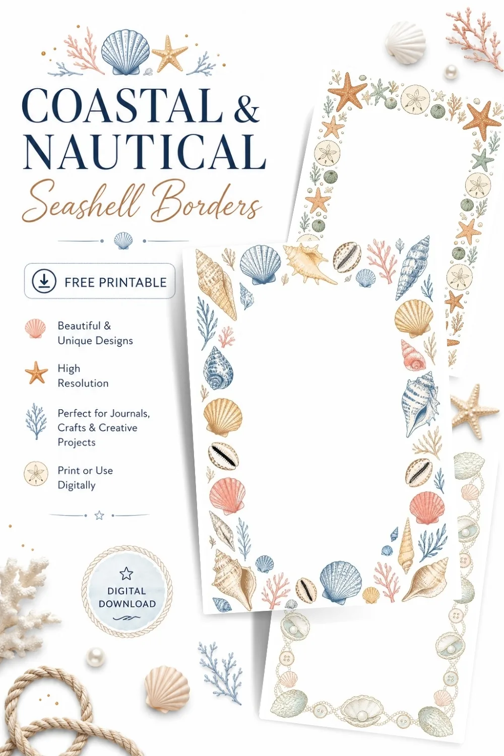 12+ Coastal And Nautical Seashell Borders Pinterest Image