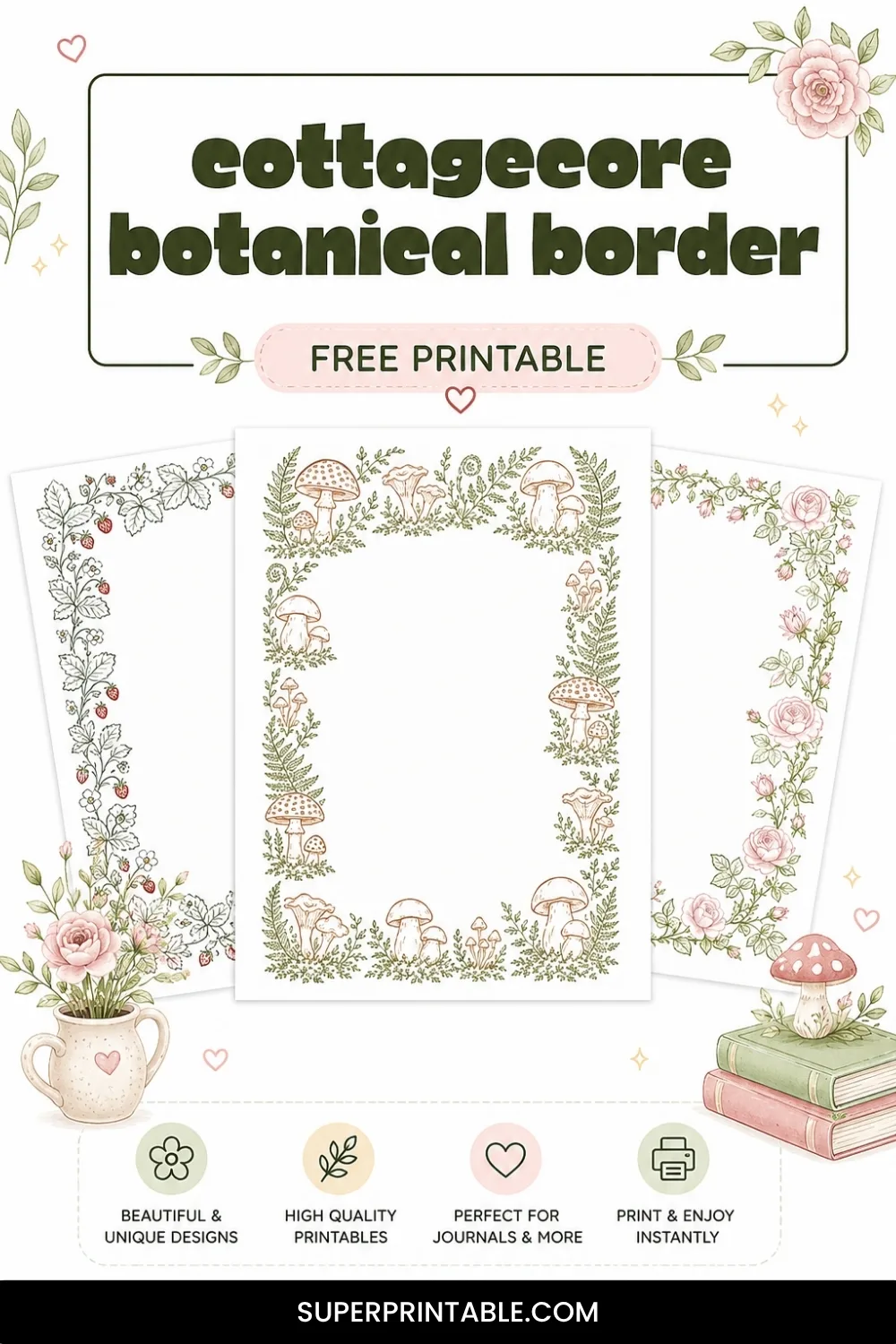 12+ Cottagecore Botanical Border Pinterest Image