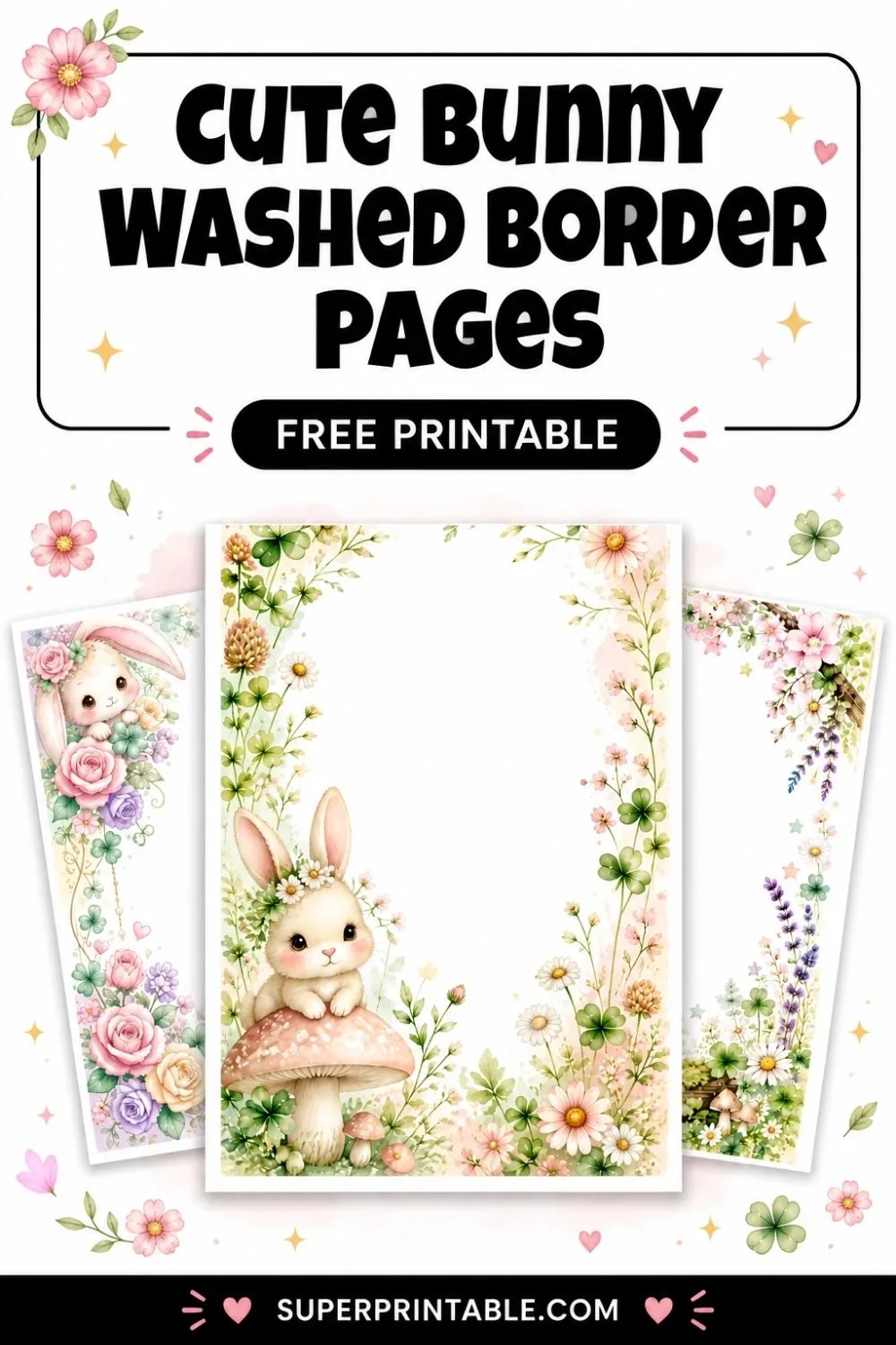 12+ Cute Bunny Washed Border Pages Pinterest Image