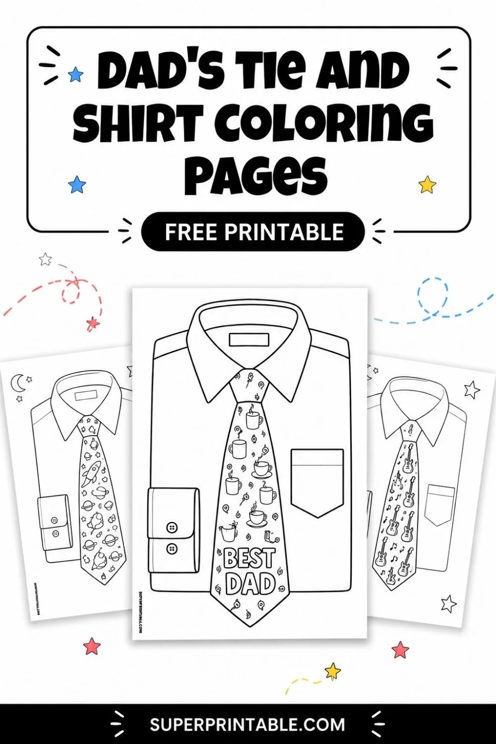 12+ Dad's Tie and Shirt Coloring Pages Pinterest Image