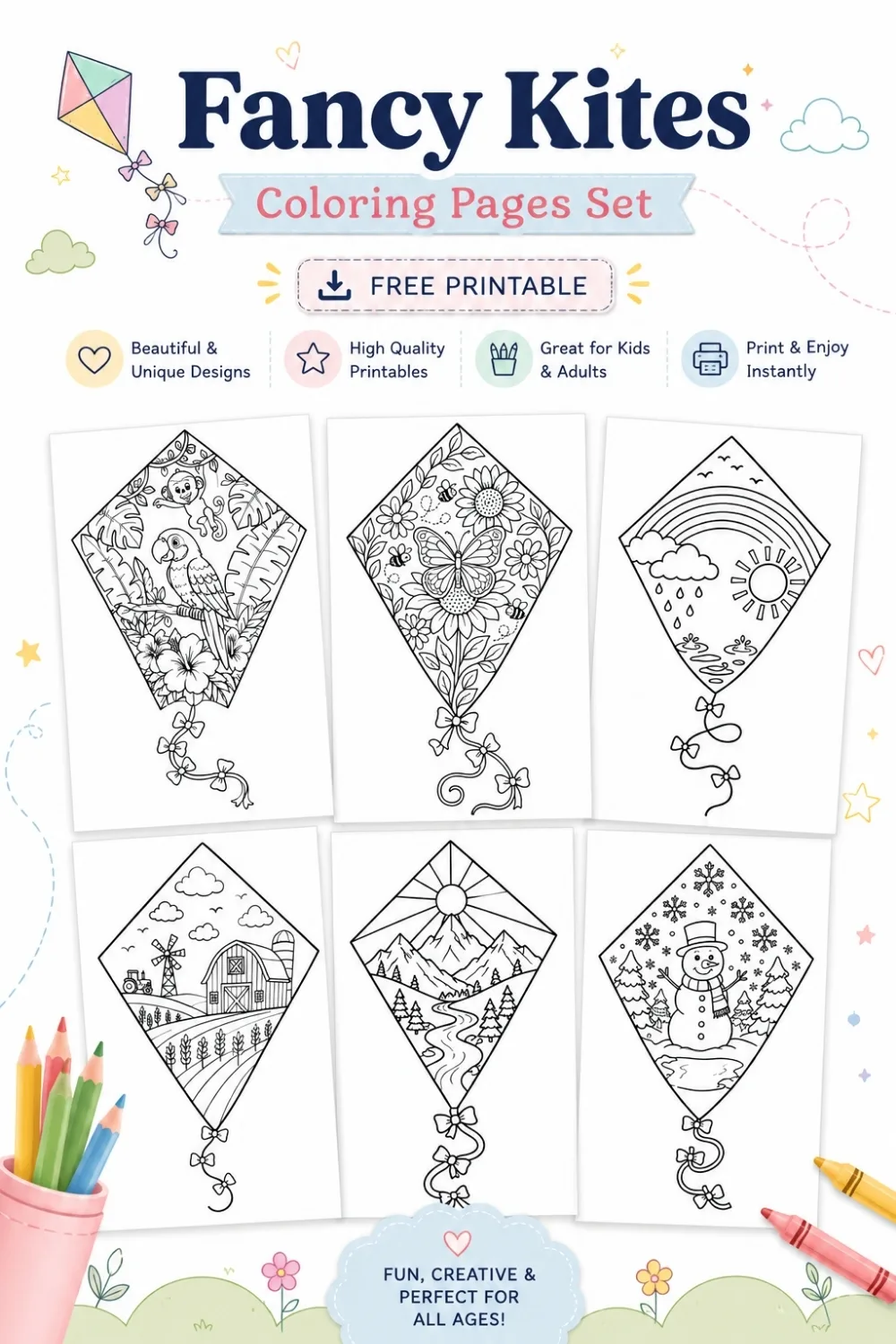 12+ Fancy Kites Coloring Pages Pinterest Image